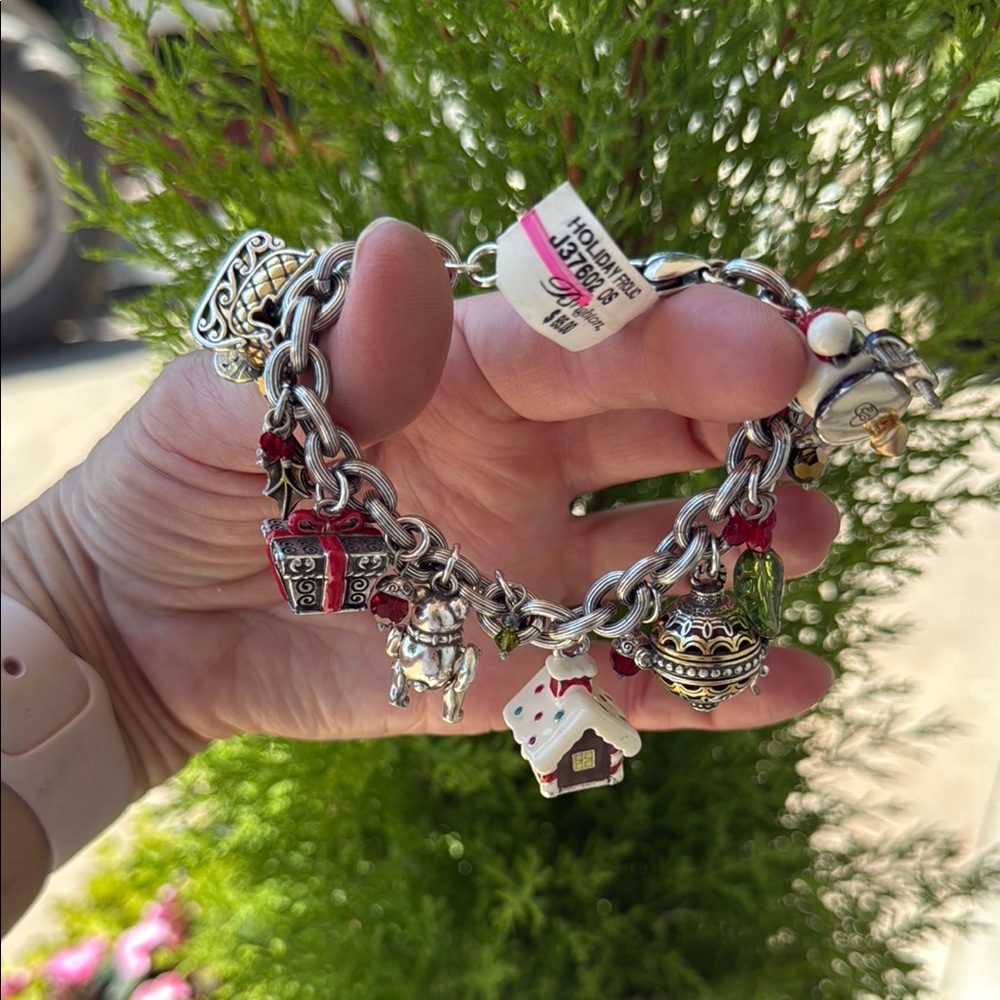 Brighton Silver Charm Bracelet with Red and Green Accents